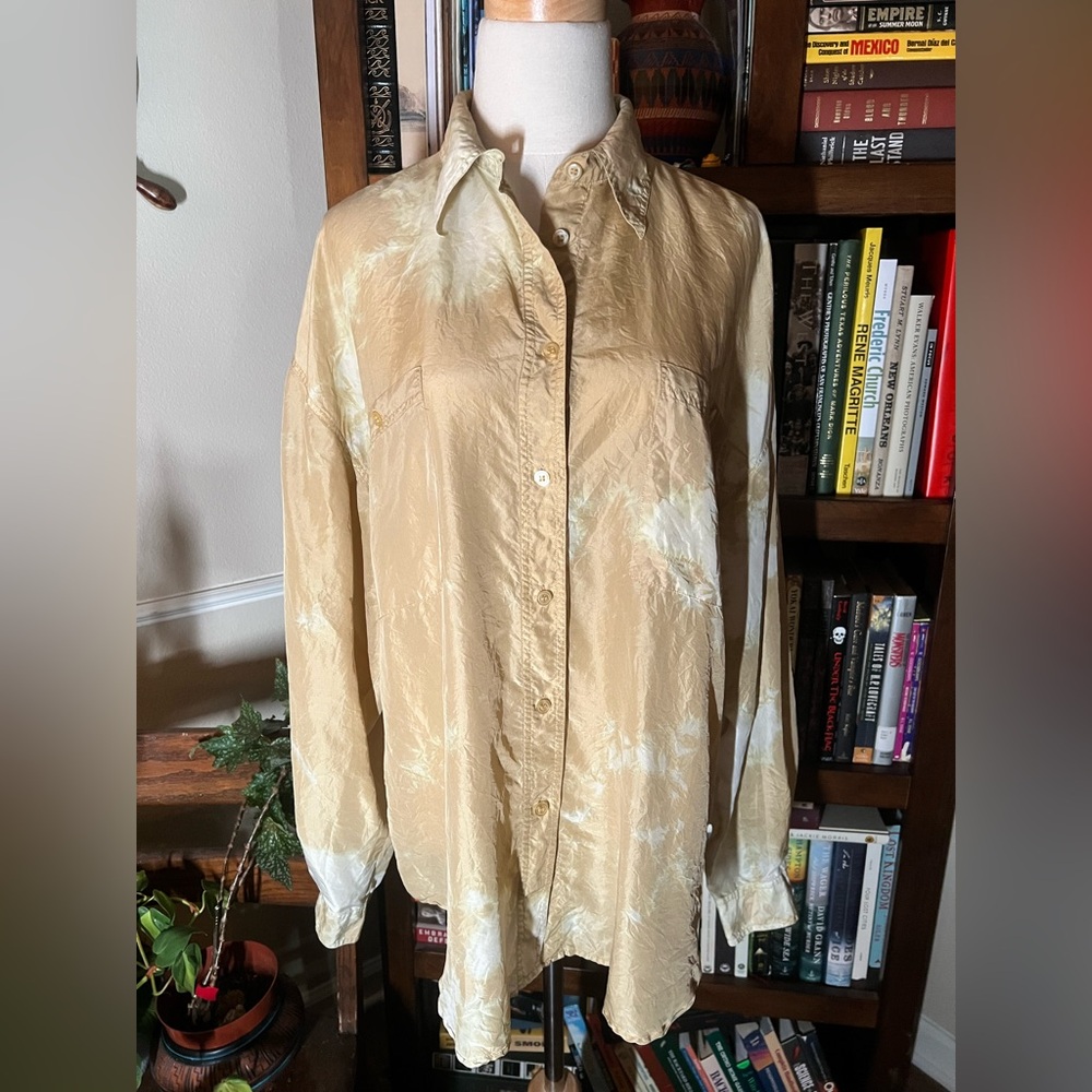 100% silk button down women’s hand tie dyed shirt